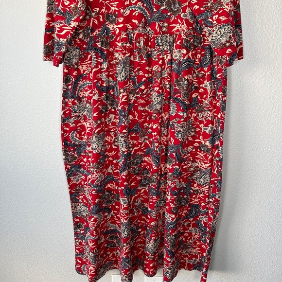 Ulla Popken size 16/18 midi dress Shaped A-line fit 3/4 sleeve red floral cotton - Picture 4 of 10